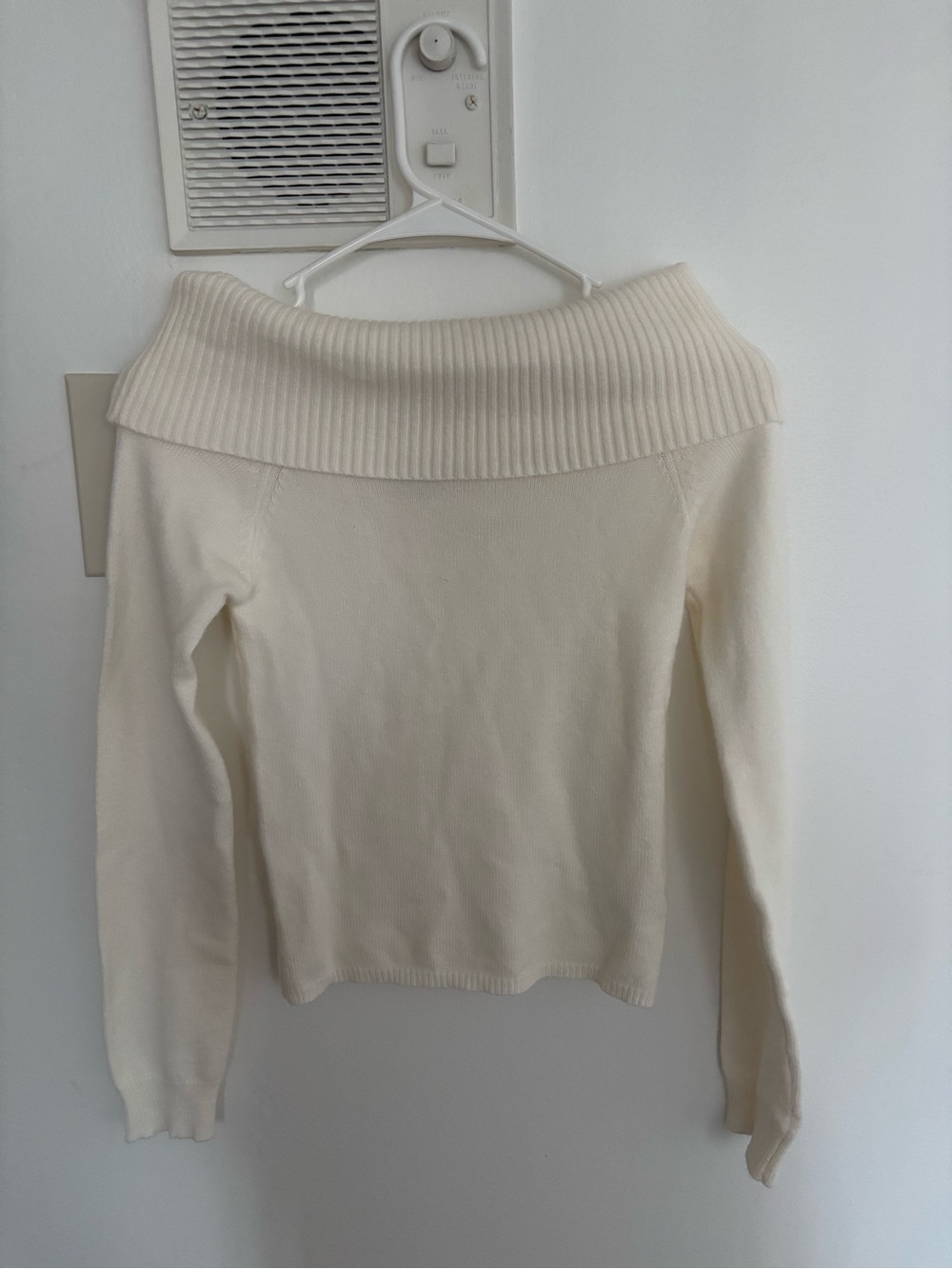 Off-Shoulder Ribbed Trim Cream Women's Sweater